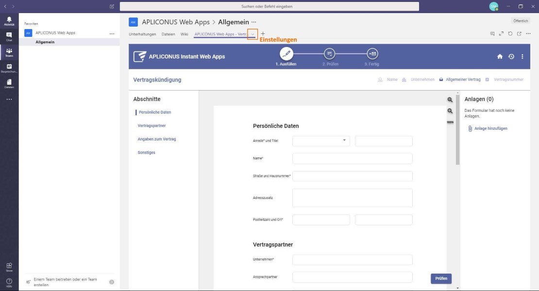 Erfolgreiche Anezige der App im Tab